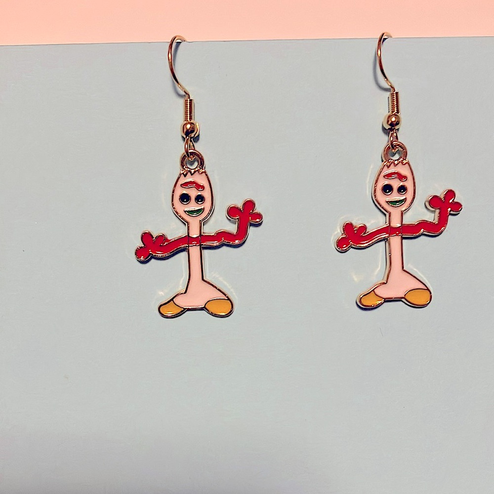 Toy Story 4 Forky Cute Character Earrings - Red and white